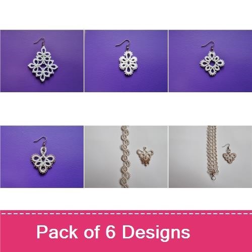 FSL Elegant Lace Jewelry Embroidery Designs Bundle – Lace Earring, Lace Bracelet, Decorative Pendant & More (6 Designs)