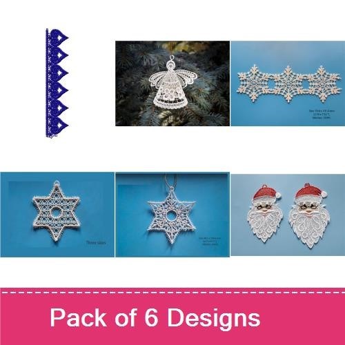 FSL Christmas-Themed Lace Embroidery Bundle – Angel, Santa Face, Star & More (6 Designs)