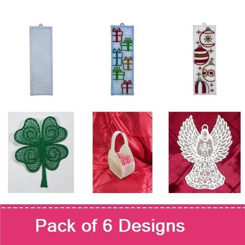 FSL Festive Seasonal Embroidery Designs Bundle – Gift Tag with Presents, Angel Ornament, & Holiday Gift Bag (6 Designs)