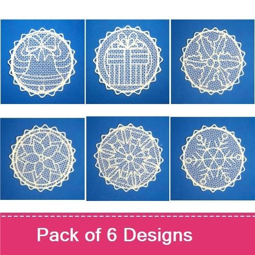 FSL Christmas Ornament Embroidery Designs Bundle – Bell, Gift, Star & More (6 Designs)