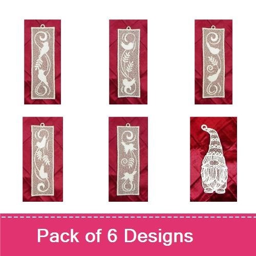 FSL Delicate Bird Lace Embroidery Designs Bundle – Bird Bookmark with Vine, Bird Silhouette Bookmark & More (6 Designs)