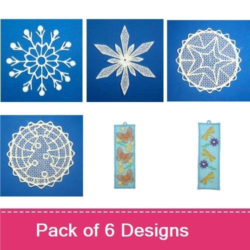 FSL Nature Lace Embroidery Designs Bundle – Snowflake Lace, Floral Lace, Star Lace & More (6 Designs)