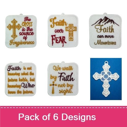 FSL Inspirational Faith-Themed Embroidery Bundle – Cross with Forgiveness, Faith over Fear, & More (6 Designs)