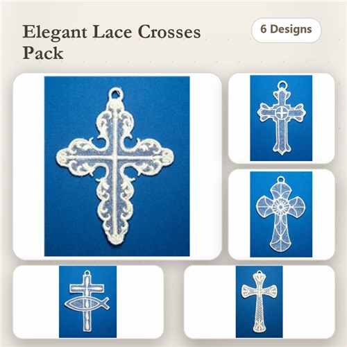 FSL Lace Cross Embroidery Designs Bundle – Lace Cross with Flourishes, Lace Cross with Circular Detail & More (6 Designs)