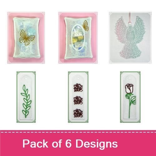 FSL Lace Floral and Butterfly Embroidery Designs Bundle – Butterfly Ornament, Lace Angel, Lace Rose & More (6 Designs)