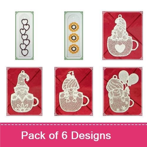 FSL Whimsical Mug Embroidery Designs Bundle – Santa Hat, Ice Cream, Balloons & More (6 Designs)