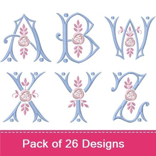 Elegant Floral Monograms Embroidery Designs Bundle – Monogram A, Monogram B, Monogram C & More (26 Designs)