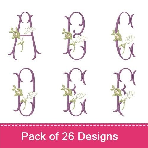 Floral Monograms Embroidery Designs Bundle – A, B, C & More (26 Designs)