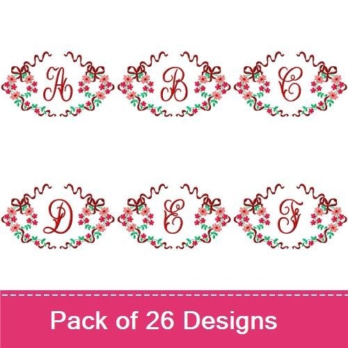 Floral Monogram Embroidery Designs Bundle – Floral Monogram A, B, C, D, E & More (26 Designs)