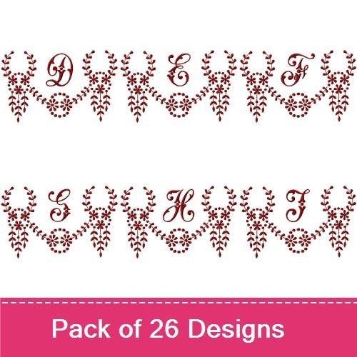 Redwork Floral Monograms Embroidery Designs Bundle – Elegant Floral Monogram A, B, C & More (26 Designs)