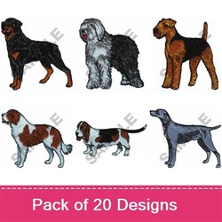 Classic Dog Breeds Embroidery Designs Bundle – Collie, Chow Chow, Golden Retriever & More (20 Designs)