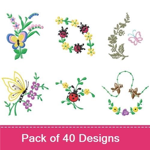 Springtime Nature Embroidery Designs Bundle – Butterfly, Floral Vine, Garden Gate & More (40 Designs)