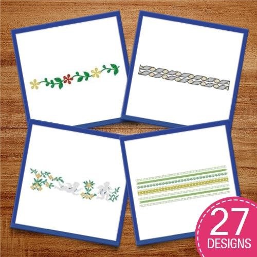 Floral & Geometric Border Embroidery Designs Bundle – Floral Border, Geometric Border, Leafy Border & More (25 Designs)