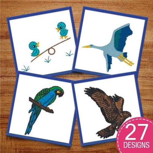 Colorful Birds Embroidery Designs Bundle – Green Bird, Toucan, Eagle, Pelican & More (27 Designs)