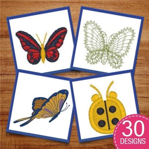 Butterfly & Insect Embroidery Designs Bundle – Colorful Butterfly, Red Butterfly, Lace Butterfly & More (29 Designs)
