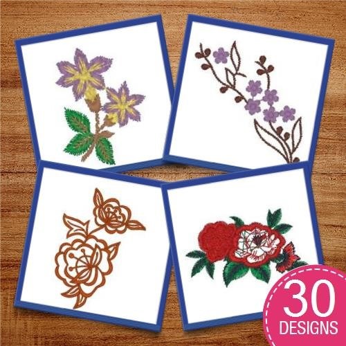 Lavender Floral Embroidery Bundle – Lavender Rose, Blue Flower, Yellow Floral Accent & More (30 Designs)