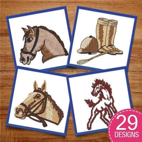 Equestrian Embroidery Designs Bundle – Running Horses, Horse Head, Horse and Rider & More (27 Designs)