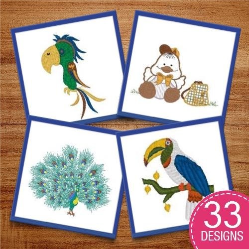 Whimsical Birds Embroidery Designs Bundle – Cockatoo, Swallow, Cardinal, Owl & More (31 Designs)