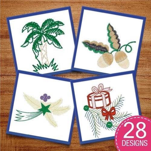 Botanical Christmas Tree Embroidery Designs Bundle – Holly Leaf, Floral Sprig, Pine Branch & More (27 Designs)