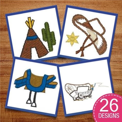 Southwestern Native American Embroidery Designs Bundle – Feather Arrangement, Geometric Pattern, Animal Skull & More (24 Designs)