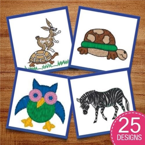 Cute Animal Embroidery Bundle – Turtle, Giraffe, Rabbit, Rhino & More (23 Designs)