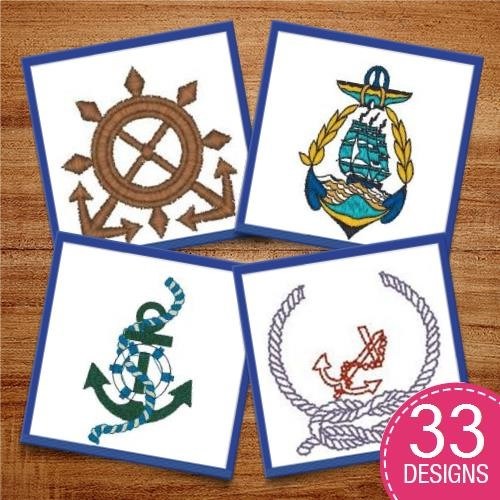 Nautical Compass & Anchor Embroidery Designs Bundle – Sailboat, Mermaid, Nautical Star & More (33 Designs)