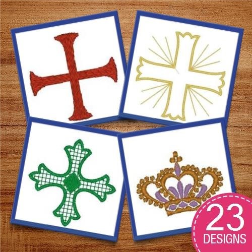 Religious Crosses & Angels Embroidery Designs Bundle – Monstrance with Rays, Red Cross, Angel with Wings & More (17 Designs)