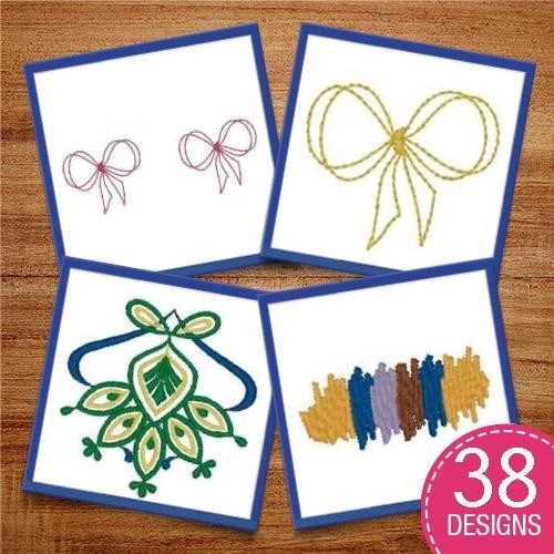 Bows and Floral Embroidery Designs Bundle – Floral Wreath, Double Bow, Curly Floral Motif & More (33 Designs)