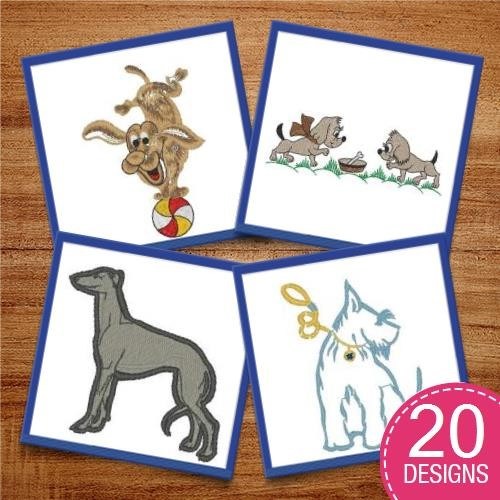 Dog Embroidery Bundle – Playful Canines (20 Designs)