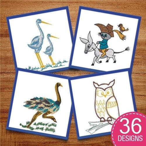 Birds & Animals Embroidery Bundle – Owl Family, Penguin Pair, Seagull & More (33 Designs)