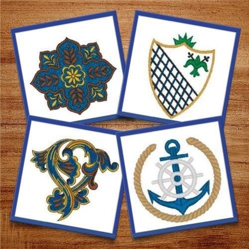 Heraldic Crests Embroidery Designs Bundle – Crest with Lion, Crest with Stars, Crest with Shield & More (15 Designs)
