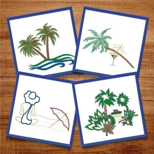 Tropical Beach Embroidery Designs Bundle – Palm Tree, Beach Hut, Tropical Cocktail & More (14 Designs)