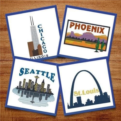 US City Skylines Embroidery Designs Bundle – Cincinnati, Atlanta, New York, Phoenix & More (10 Designs)