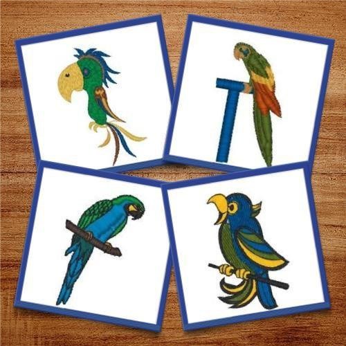 Tropical Parrots Embroidery Bundle – Macaw Parrot, Blue Parrot, Green Parrot & More (12 Designs)