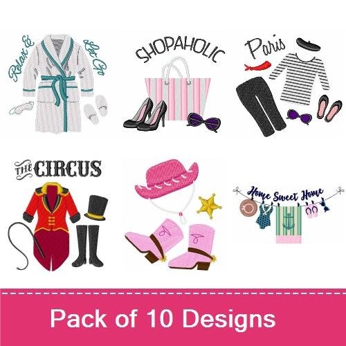 Fashion Accessories Embroidery Bundle – Baseball Cap with Sunglasses, Rain Boots, Rain Umbrella & More (10 Designs)