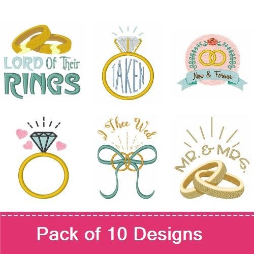 Wedding and Bridal Celebration Embroidery Designs Bundle – Bride to be, Now & Forever, Love Rings & More (10 Designs)