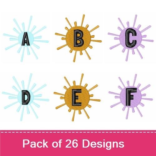 Sunburst Alphabet Embroidery Bundle – Sunburst A, B, C & More (26 Designs)