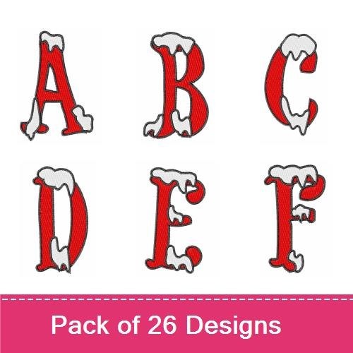 Snowy Red Alphabet Embroidery Bundle – Snowy Capital A, Snowy Capital B, Snowy Capital C & More (26 Designs)