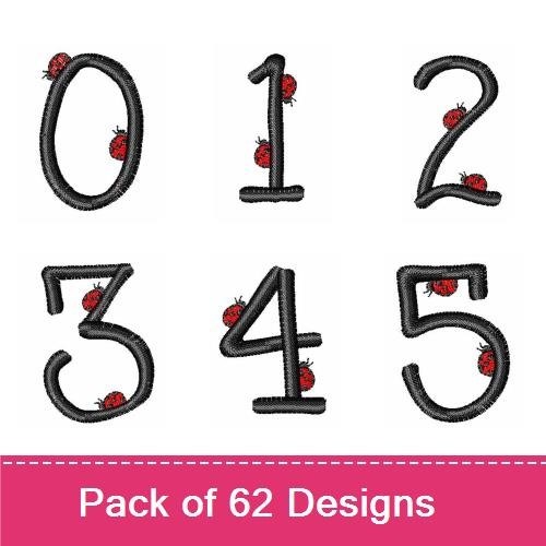 Ladybug-Themed Numbers & Letter Embroidery Bundle – Number 0, Number 1, Letter A & More (62 Designs)