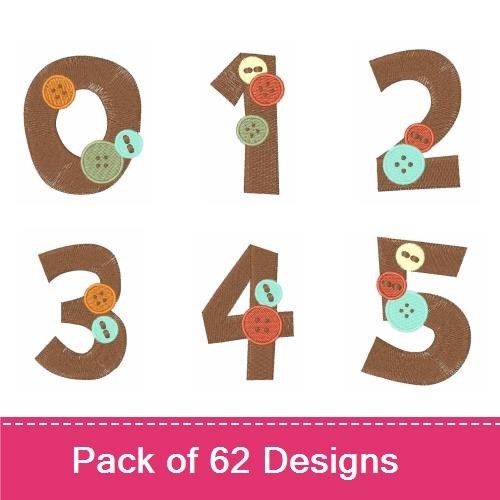 Applique Button Numbers & Letter A Embroidery Designs Bundle – Number 0 to 6, Letter A & More (62 Designs)