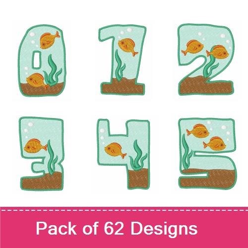 Underwater Numbers & Letters Embroidery Bundle – Underwater Number 0, A, B & More (62 Designs)
