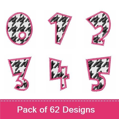 Applique Houndstooth Numbers & Letter O Embroidery Bundle – Houndstooth Number 1, Houndstooth Number 2 & More (62 Designs)