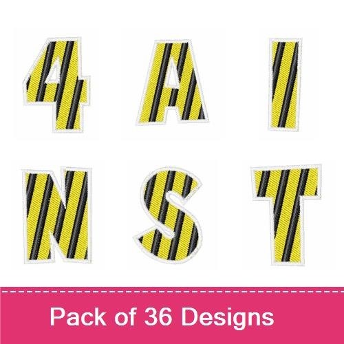 Striped Numbers & Letters Embroidery Designs Bundle – Striped Number 0, Striped Letter A & More (36 Designs)