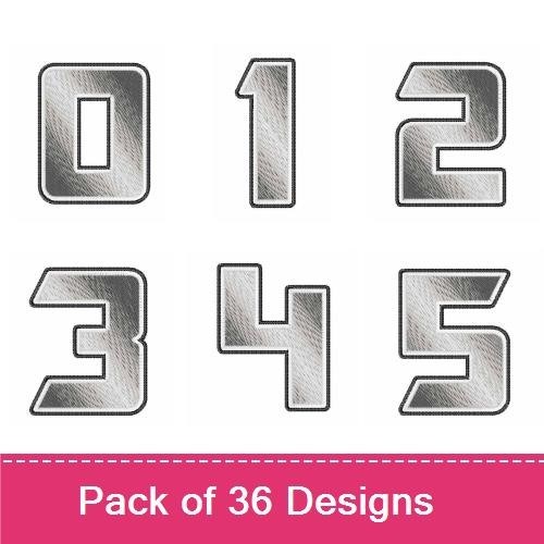 Metallic Numbers & Letter A Embroidery Bundle – Shiny Textured Designs (36 Designs)