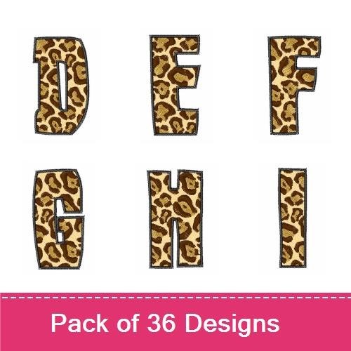 Leopard Print Alphabet Embroidery Designs Bundle – Bold Letters & Numbers 0-6 (36 Designs)