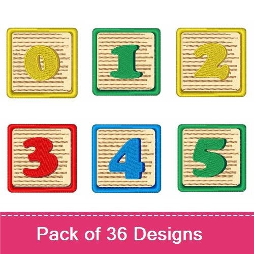 Wooden Blocks Alphabet & Numbers Embroidery Designs Bundle – Number Block 0, Number Block 1, Letter Block A & More (36 Designs)