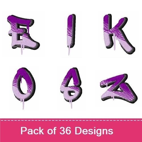 Graffiti Style Alphabet Embroidery Designs Bundle – Letter A, Letter B, Letter C & More (36 Designs)
