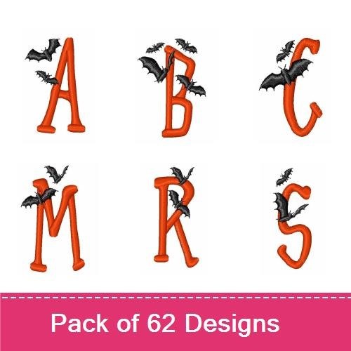 Halloween Bat Alphabet Embroidery Bundle – Bat Letter A, Bat Letter B, Bat Letter C & More (62 Designs)