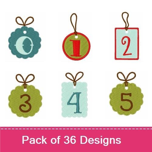 ITH Colorful Number & Letter Tags Embroidery Bundle – Letter Tag O, Number Tag 1, Number Tag 2 & More (36 Designs)