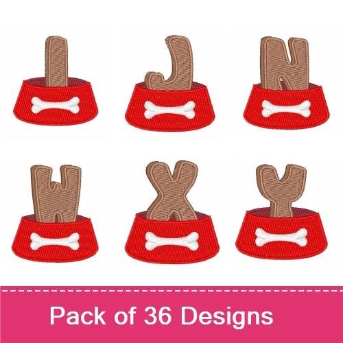 Dog Bowl Letters Embroidery Bundle – Alphabet Designs (36 Designs)